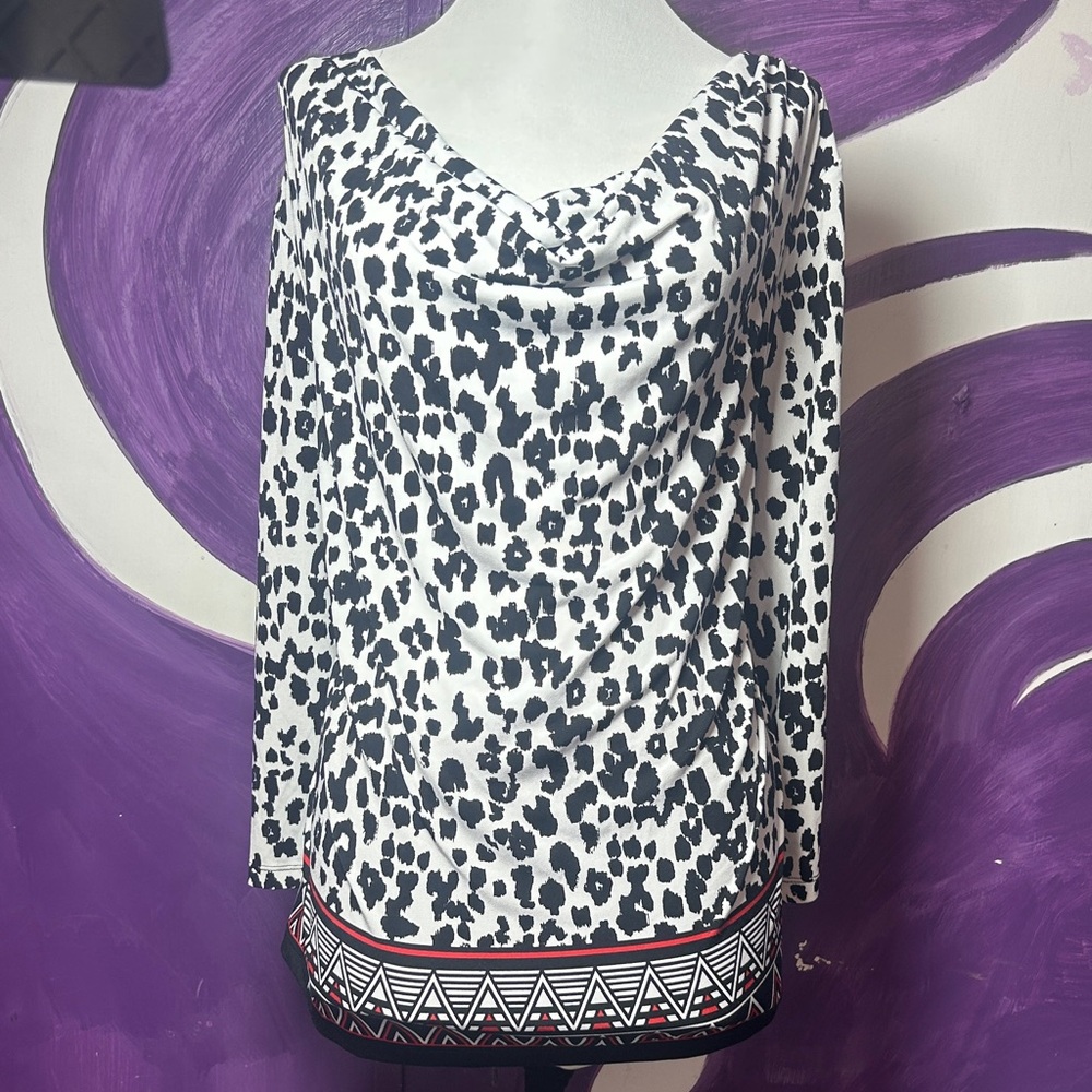Ruby Rd. Women's Black/White Leopard Print Top with Red Accents size XL Preowned